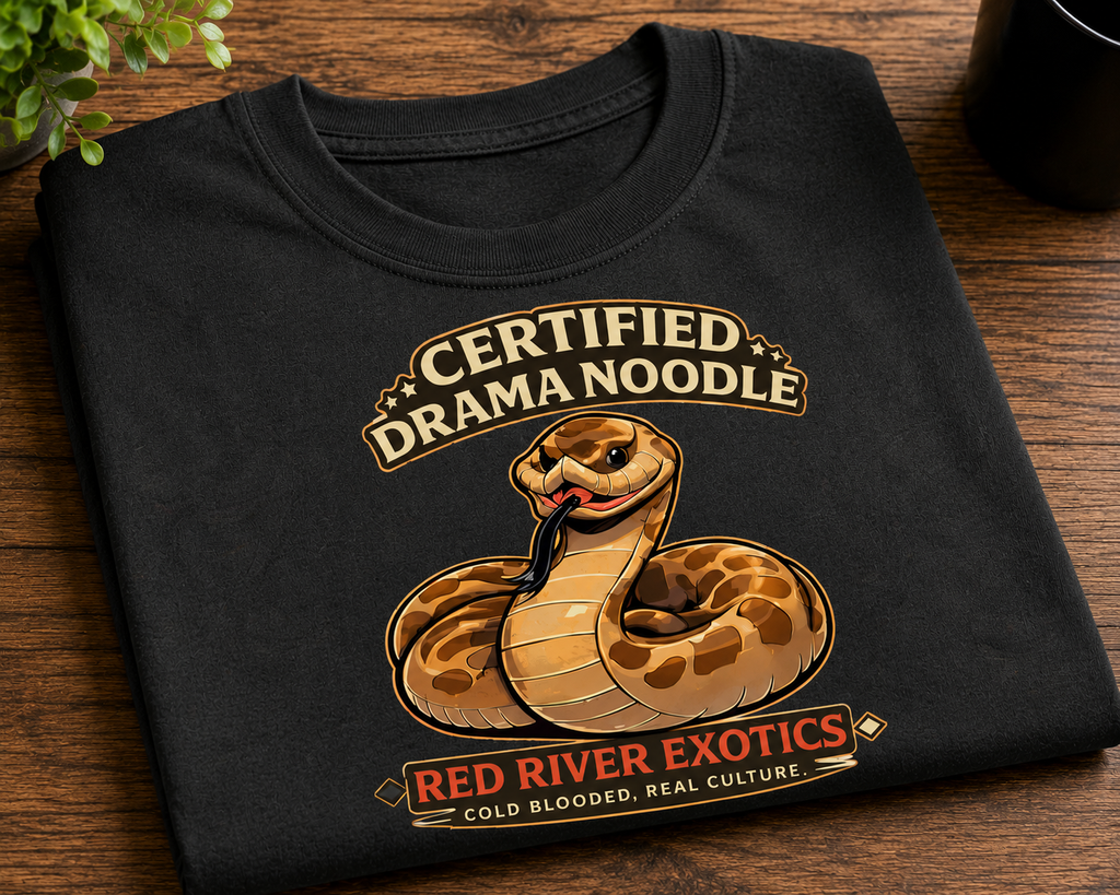 Certified Drama Noodle T-Shirt | Funny Hognose Snake Tee | Cute Reptile Lover Shirt | Red River Exotics