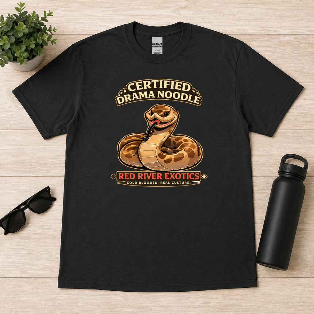 Certified Drama Noodle T-Shirt | Funny Hognose Snake Tee | Cute Reptile Lover Shirt | Red River Exotics