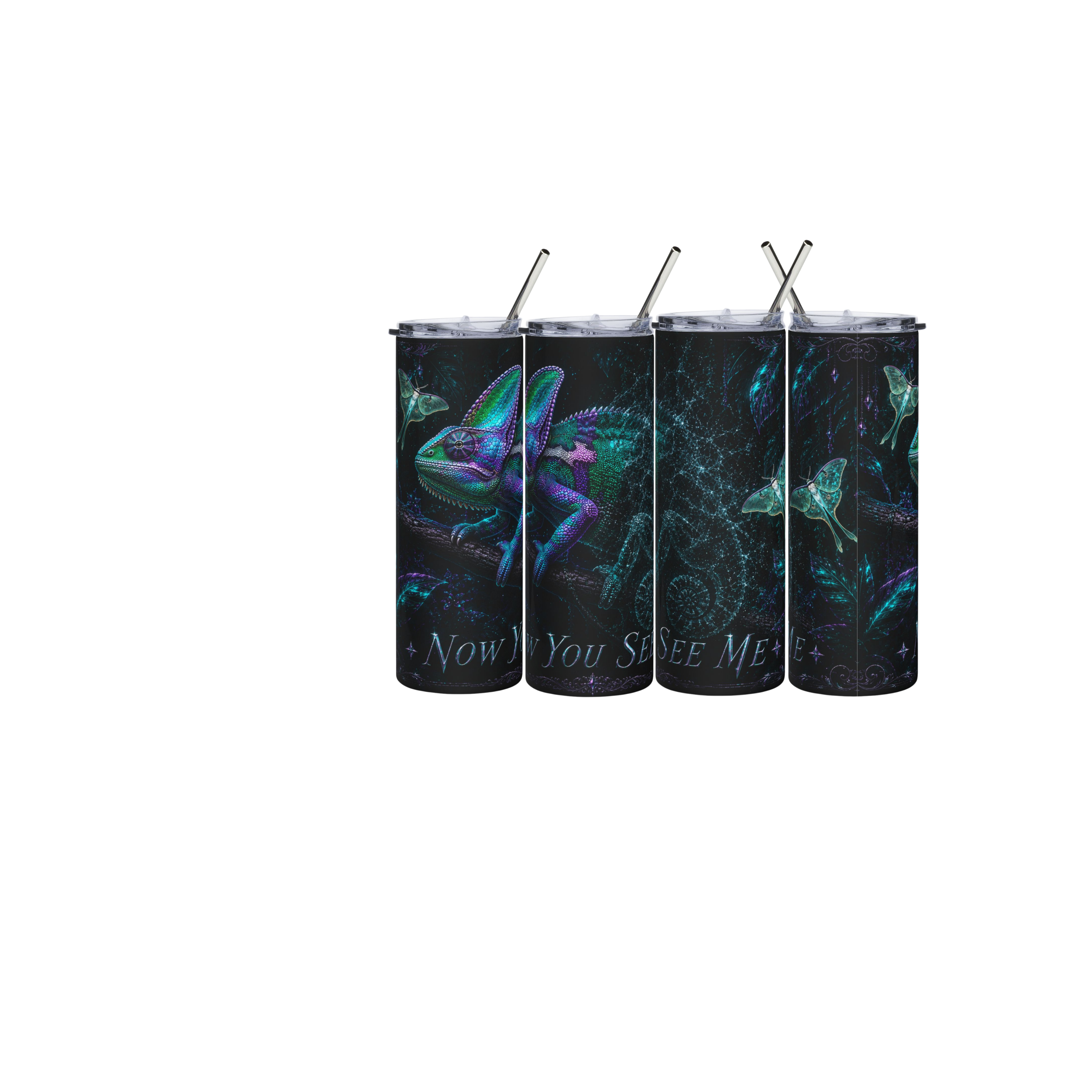 20oz Stainless Steel Tumbler — Iridescent Chameleon Night Design
