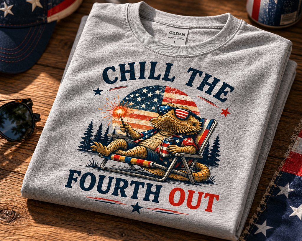 Chill The Fourth Out Bearded Dragon Shirt | Funny 4th of July Patriotic Tee