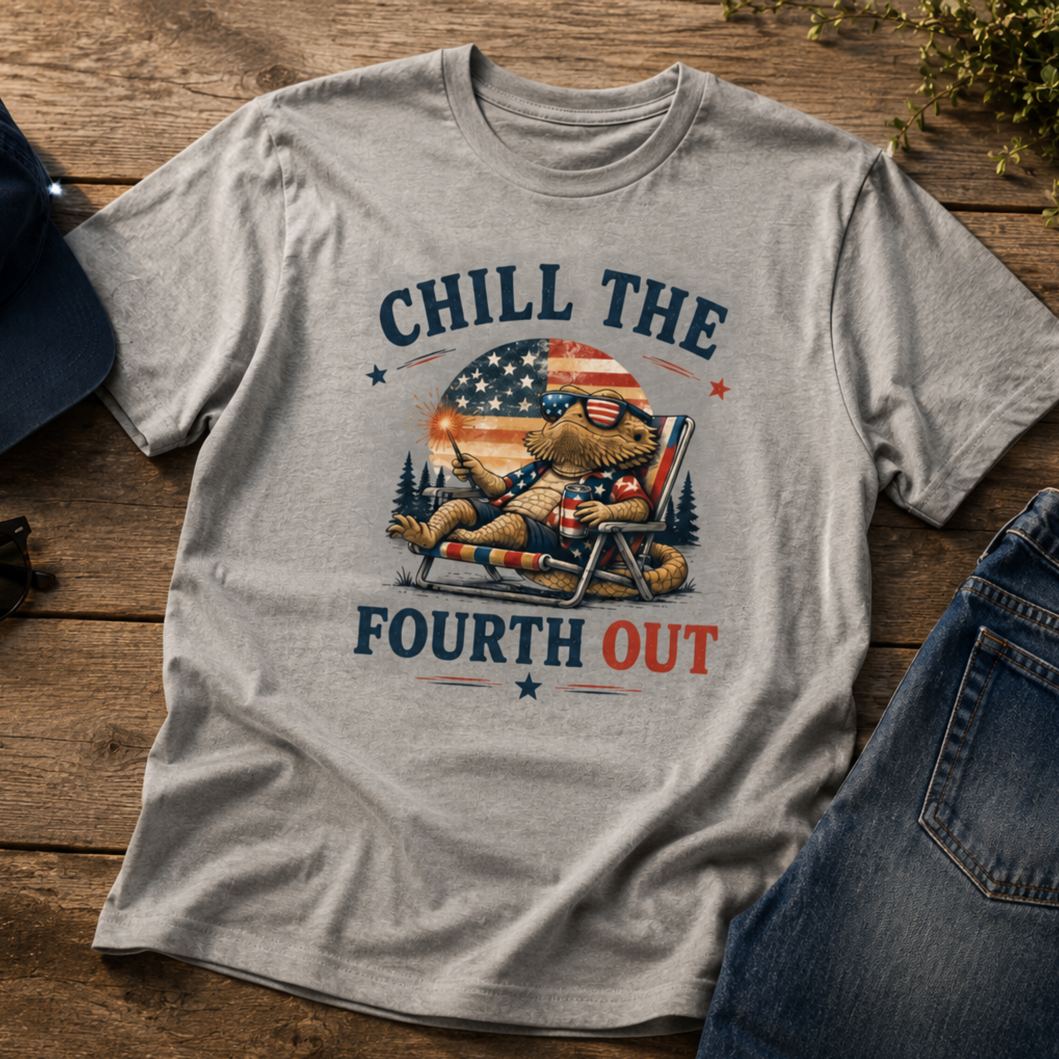 Chill The Fourth Out Bearded Dragon Shirt | Funny 4th of July Patriotic Tee