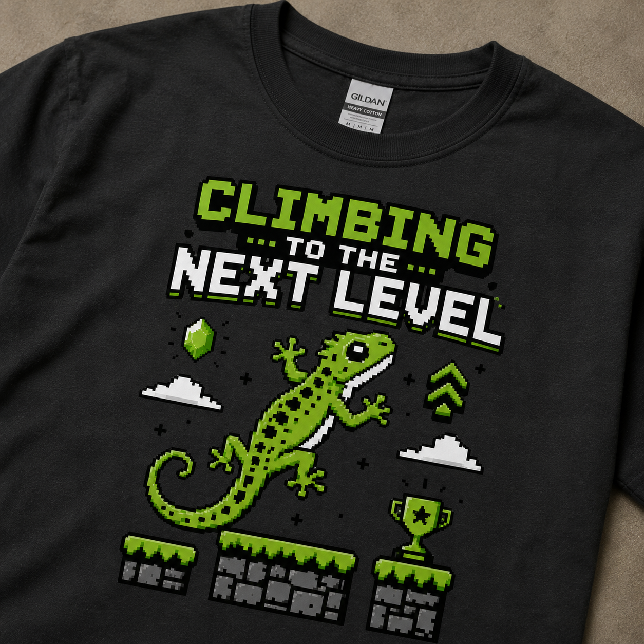 Climbing to the Next Level - Funny Gamer Gecko Tee