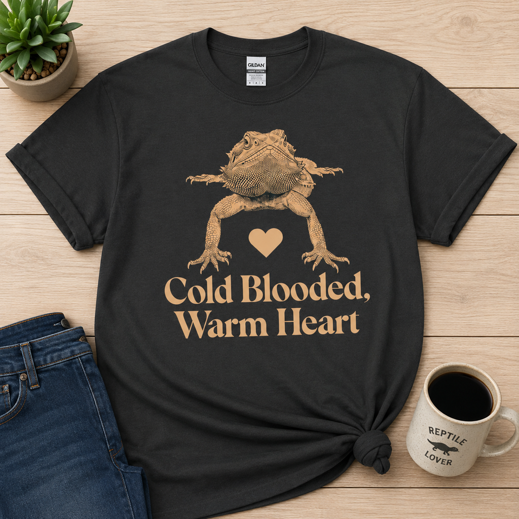 Cold Blooded Warm Heart Shirt | Bearded Dragon Lover Graphic Tee for Reptile Fans