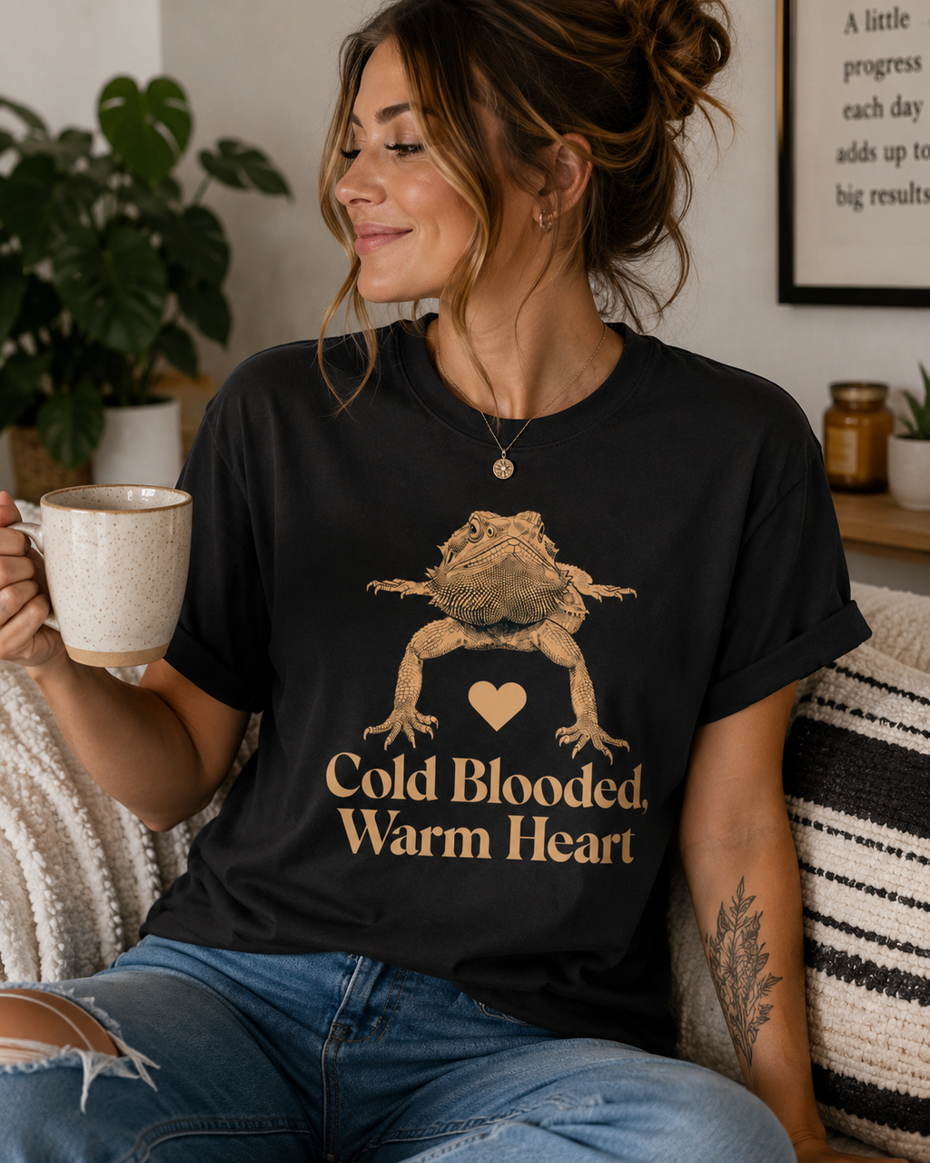 Cold Blooded Warm Heart Shirt | Bearded Dragon Lover Graphic Tee for Reptile Fans