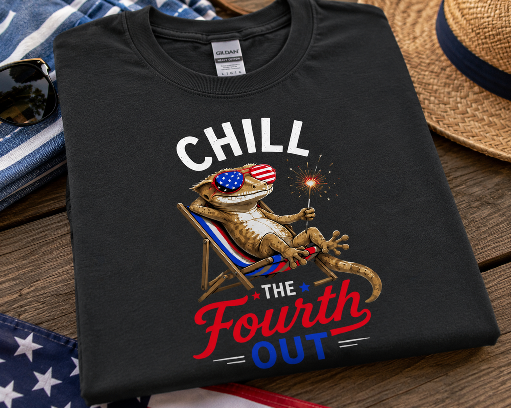 Chill The Fourth Out Crested Gecko 4th of July T-Shirt