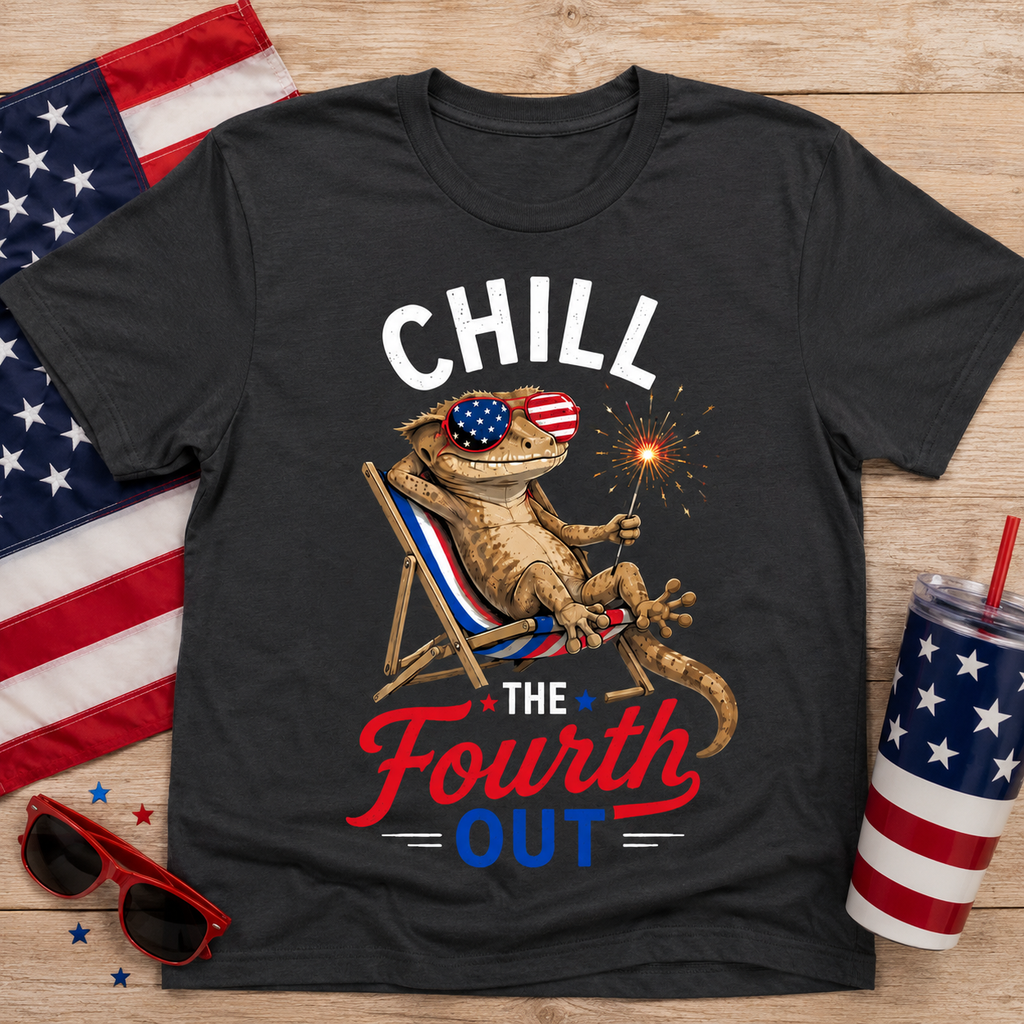 Chill The Fourth Out Crested Gecko 4th of July T-Shirt