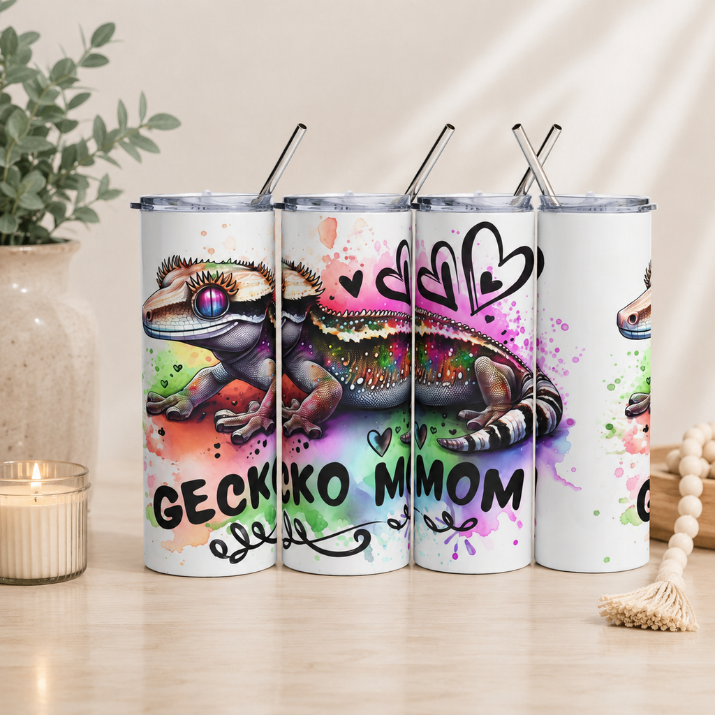 Gecko Mom 20oz Stainless Steel Tumbler — Colorful Reptile Lover Travel Cup