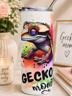 Gecko Mom 20oz Stainless Steel Tumbler — Colorful Reptile Lover Travel Cup