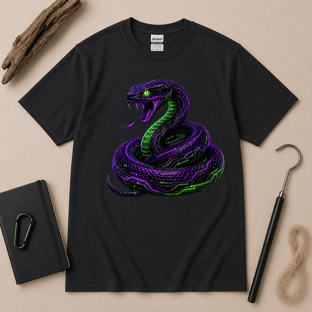 Cyber Venom Serpent T-Shirt – Neon Snake Graphic Tee