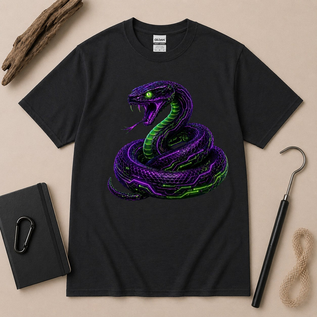 Cyber Venom Serpent T-Shirt – Neon Snake Graphic Tee