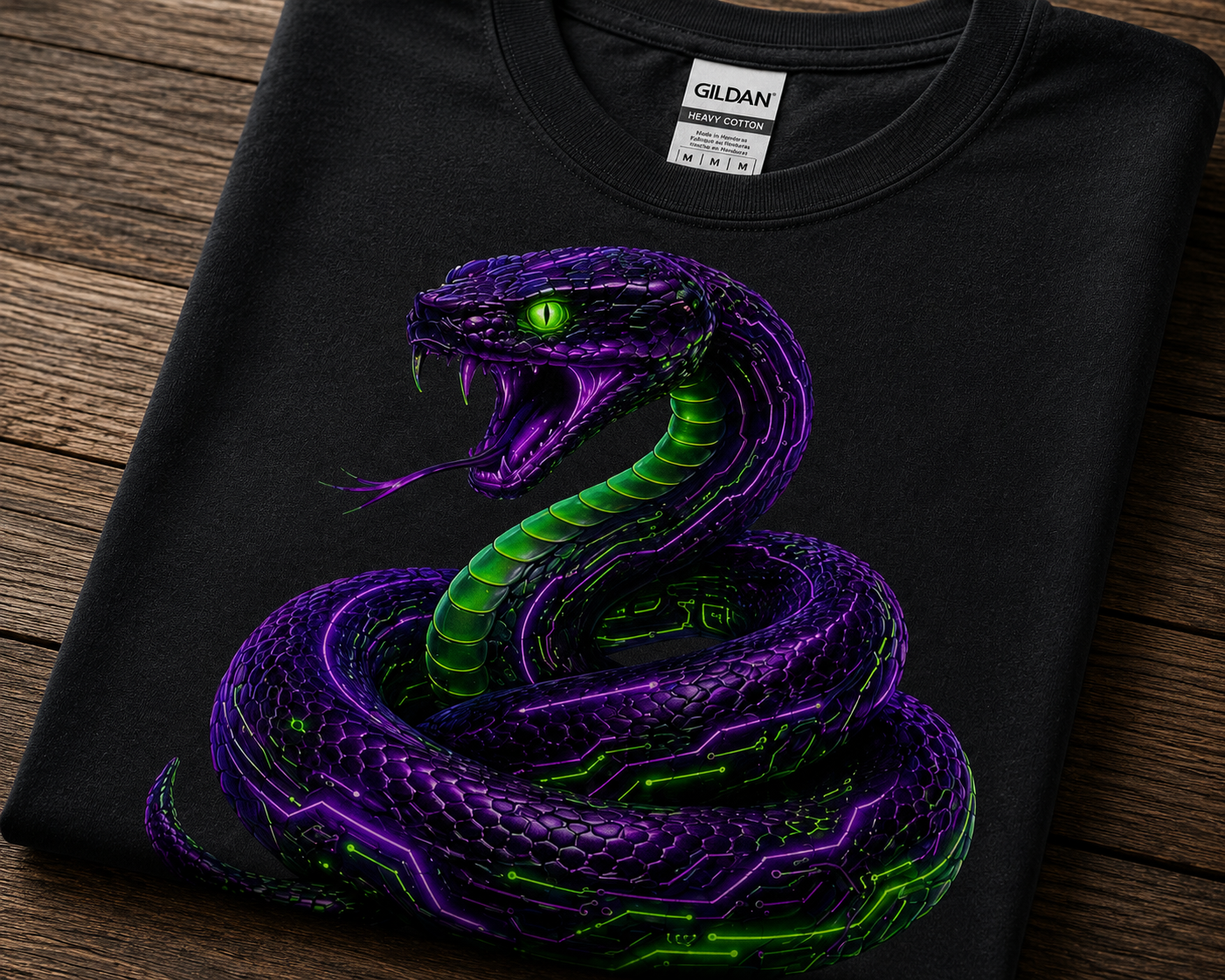 Cyber Venom Serpent T-Shirt – Neon Snake Graphic Tee