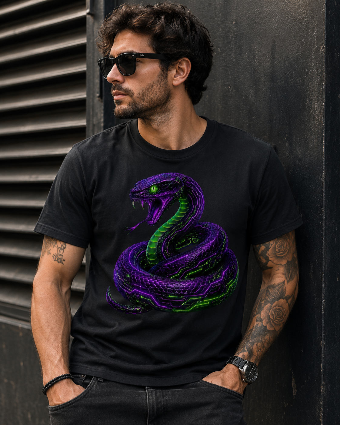 Cyber Venom Serpent T-Shirt – Neon Snake Graphic Tee