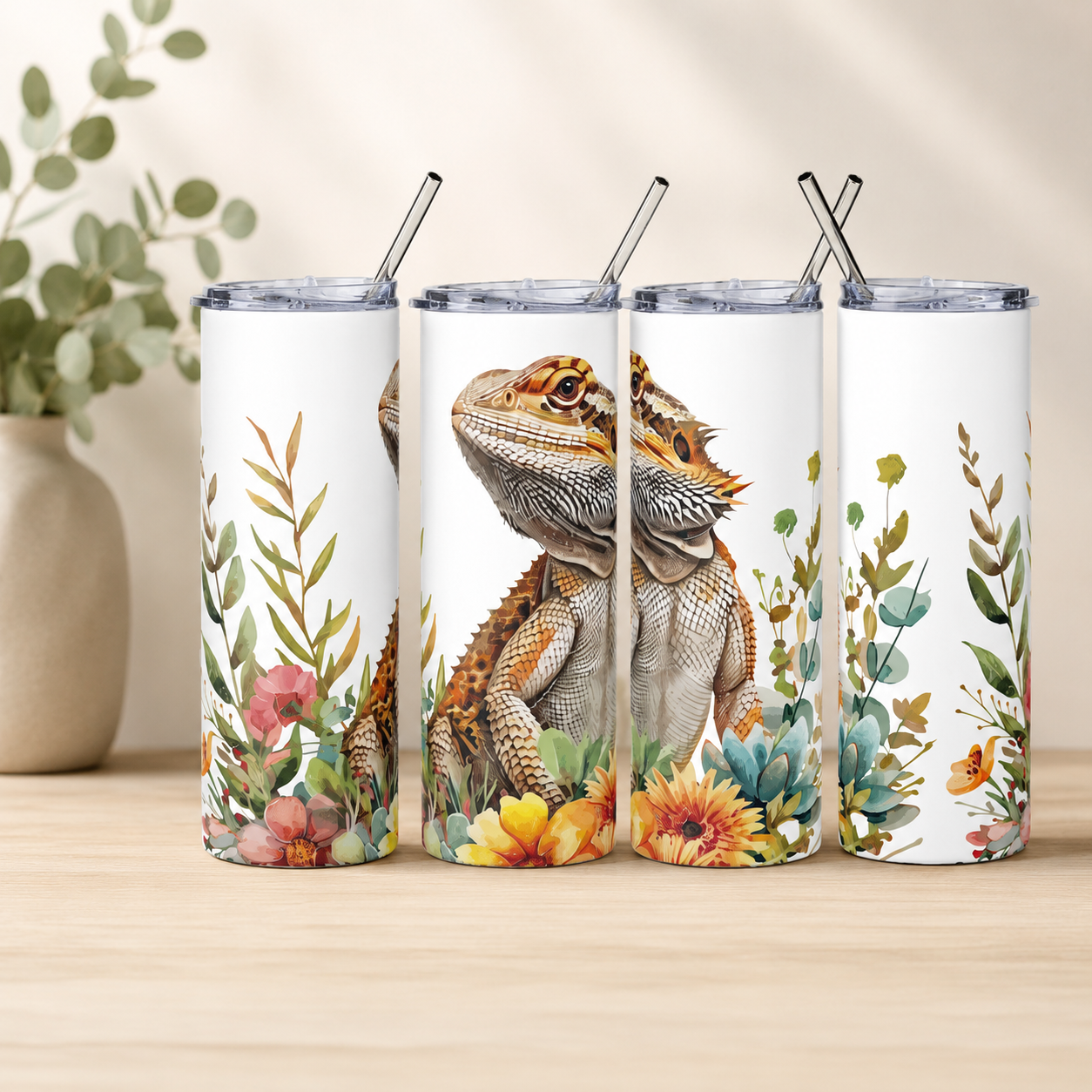 Bearded Dragon Floral 20oz Stainless Tumbler