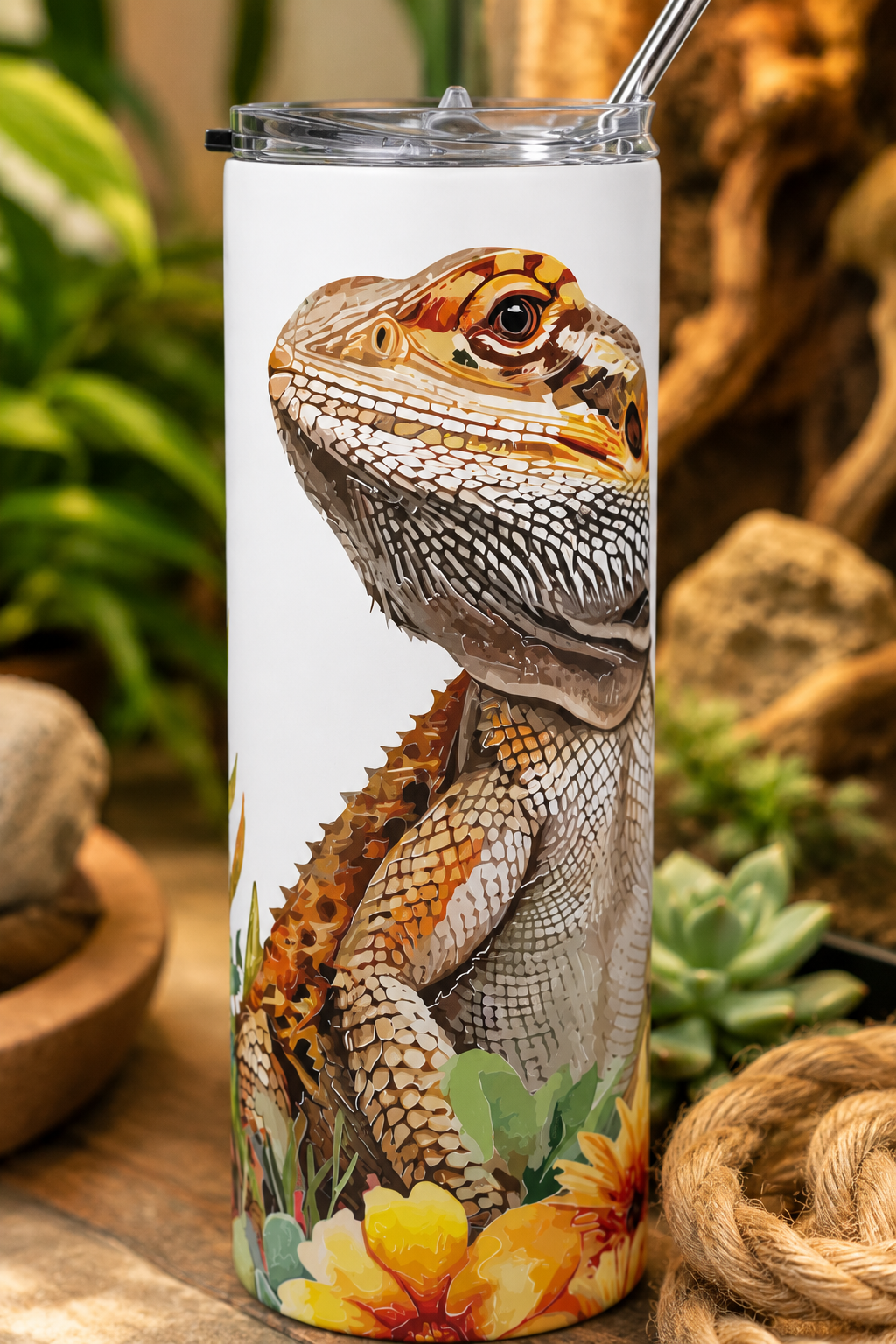 Bearded Dragon Floral 20oz Stainless Tumbler