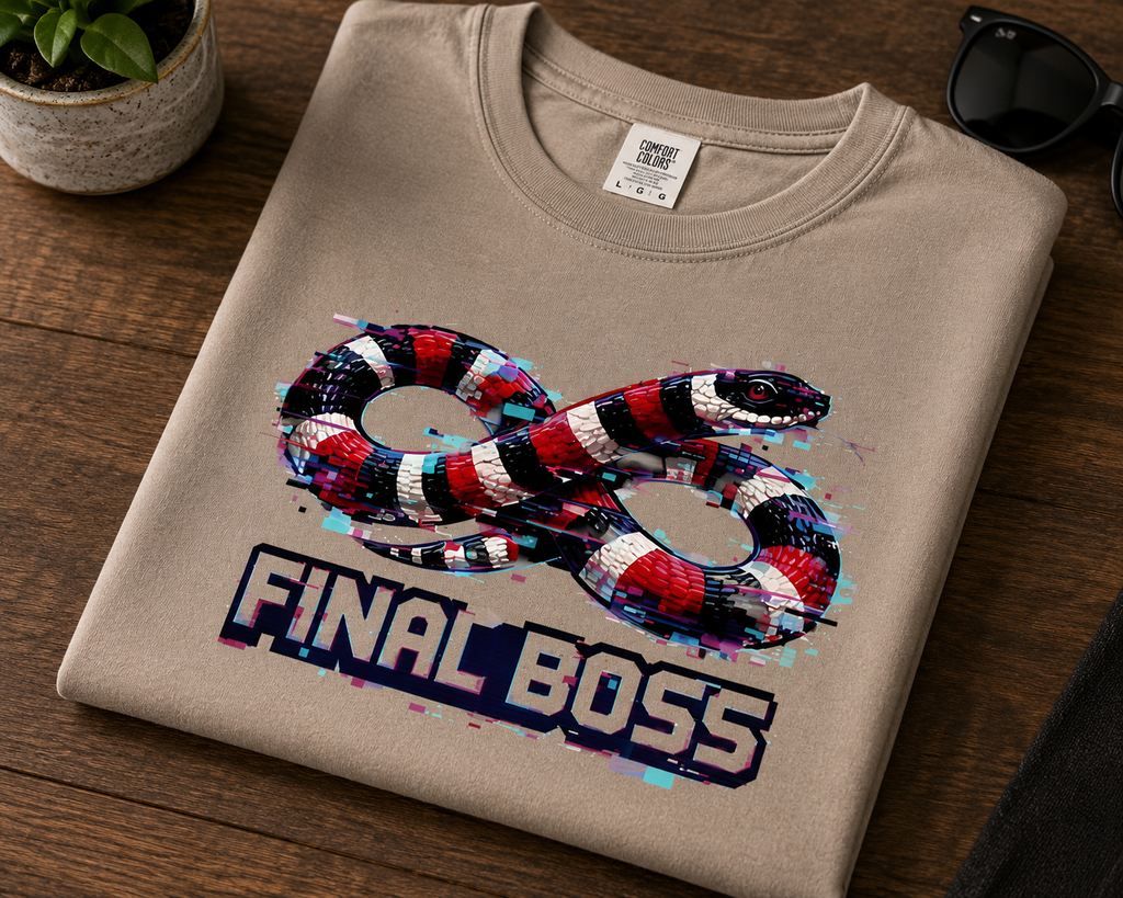 Final Boss Kingsnake Shirt | Retro Gaming Snake Graphic Tee for Reptile Lovers