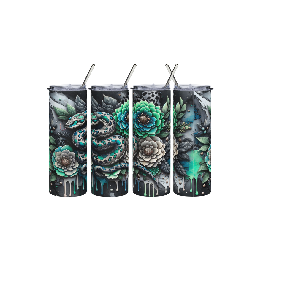 20oz Stainless Tumbler — Teal Snake & Succulent Art Stainless Steel Travel Cup