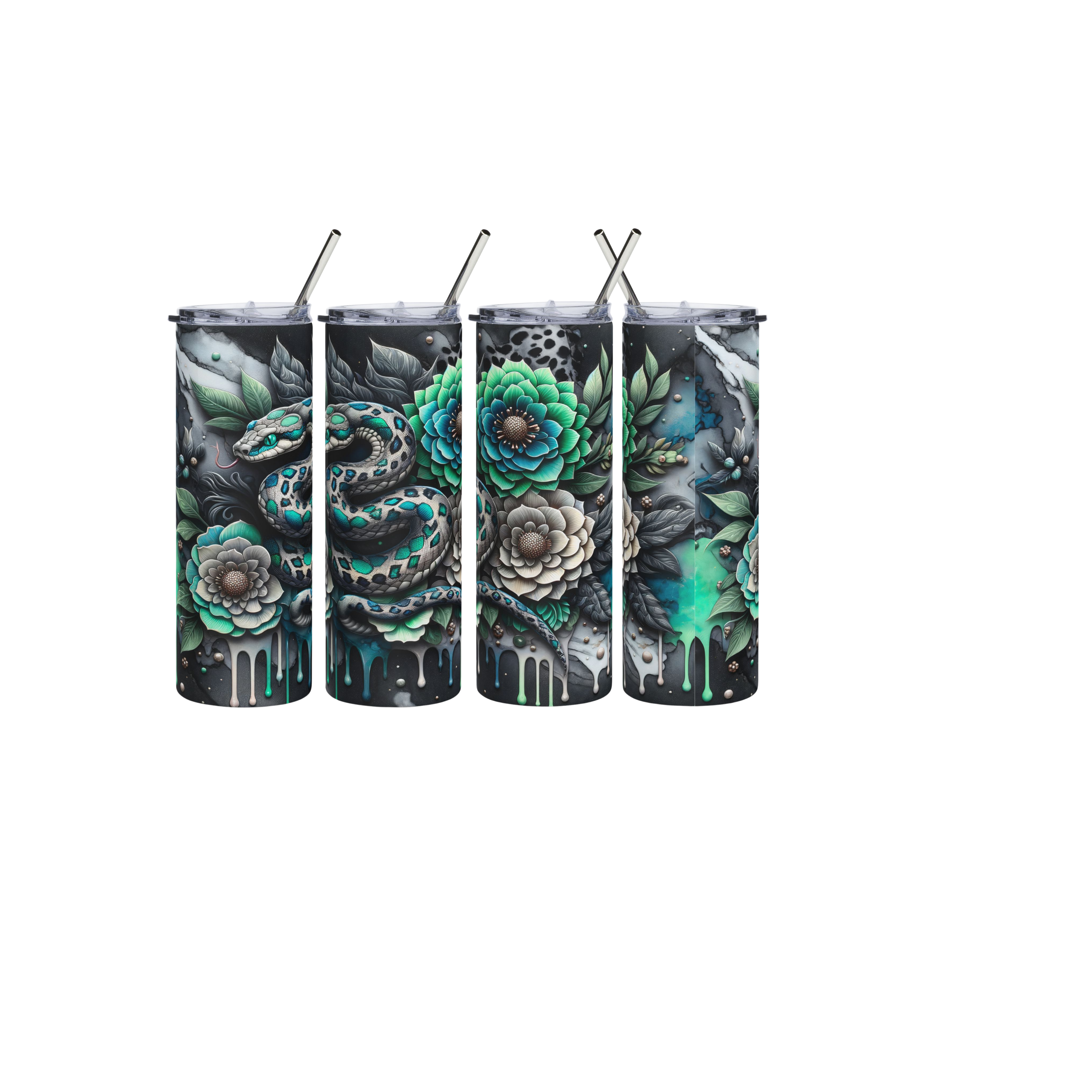 20oz Stainless Tumbler — Teal Snake & Succulent Art Stainless Steel Travel Cup