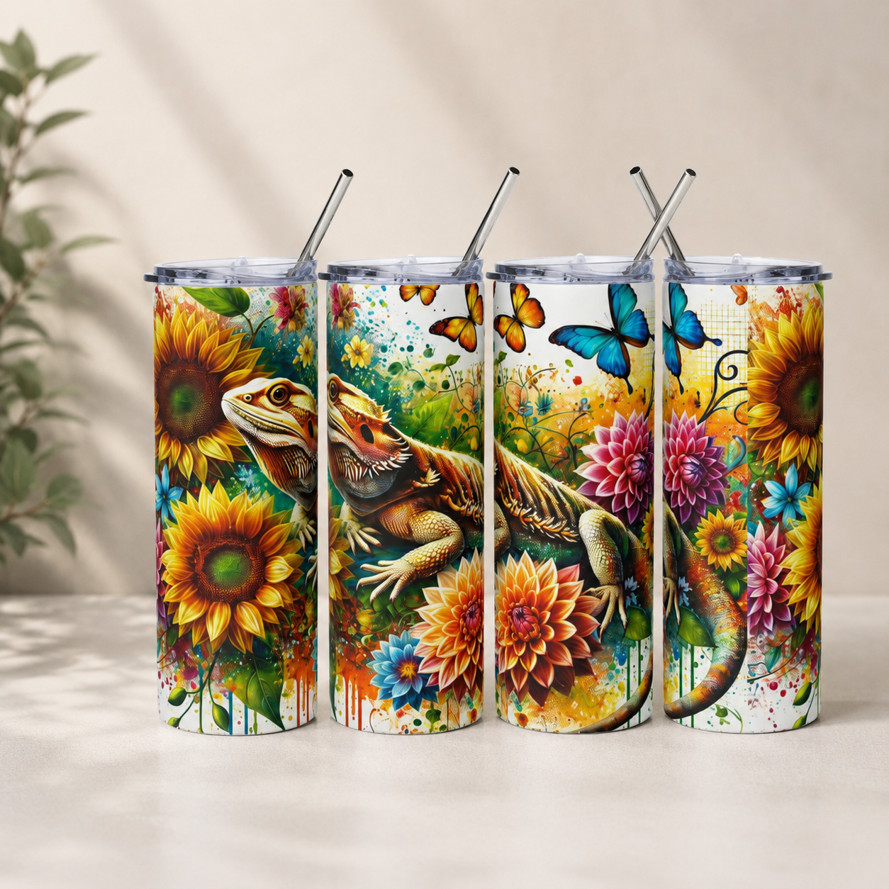 Bearded Dragon Sunflower Stainless Steel Tumbler – 20oz Insulated Travel Cup