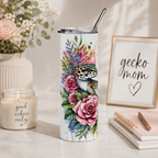 Gecko Floral 20oz Stainless Steel Tumbler — Colorful Leopard Gecko Water Bottle