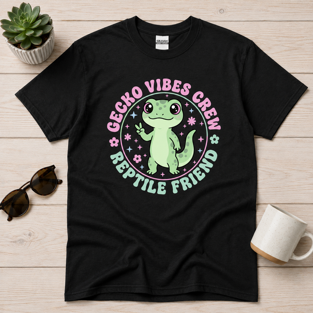 Gecko Vibes Crew Reptile Friend T-Shirt | Cute Gecko Lover Tee | Exotic Pet Shirt