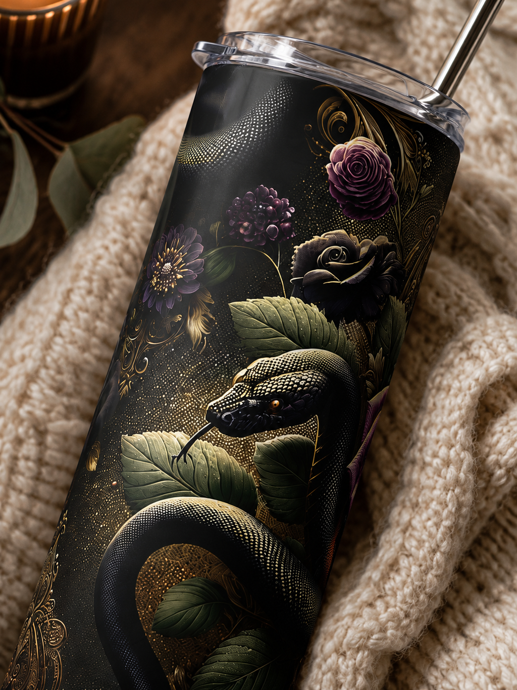 20oz Stainless Tumbler — Gothic Rose & Snake Insulated Travel Cup