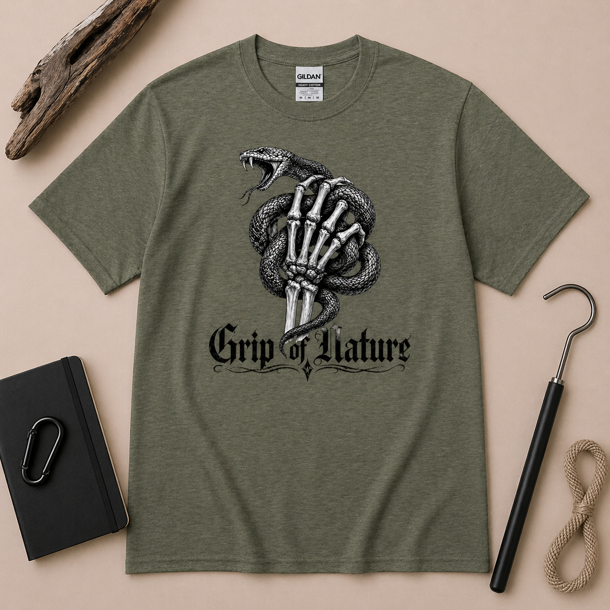 Grip of Nature Snake Skull T-Shirt | Dark Gothic Reptile Graphic Tee