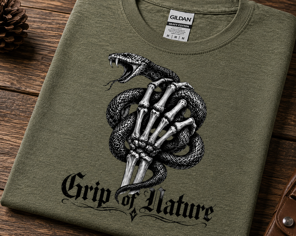 Grip of Nature Snake Skull T-Shirt | Dark Gothic Reptile Graphic Tee