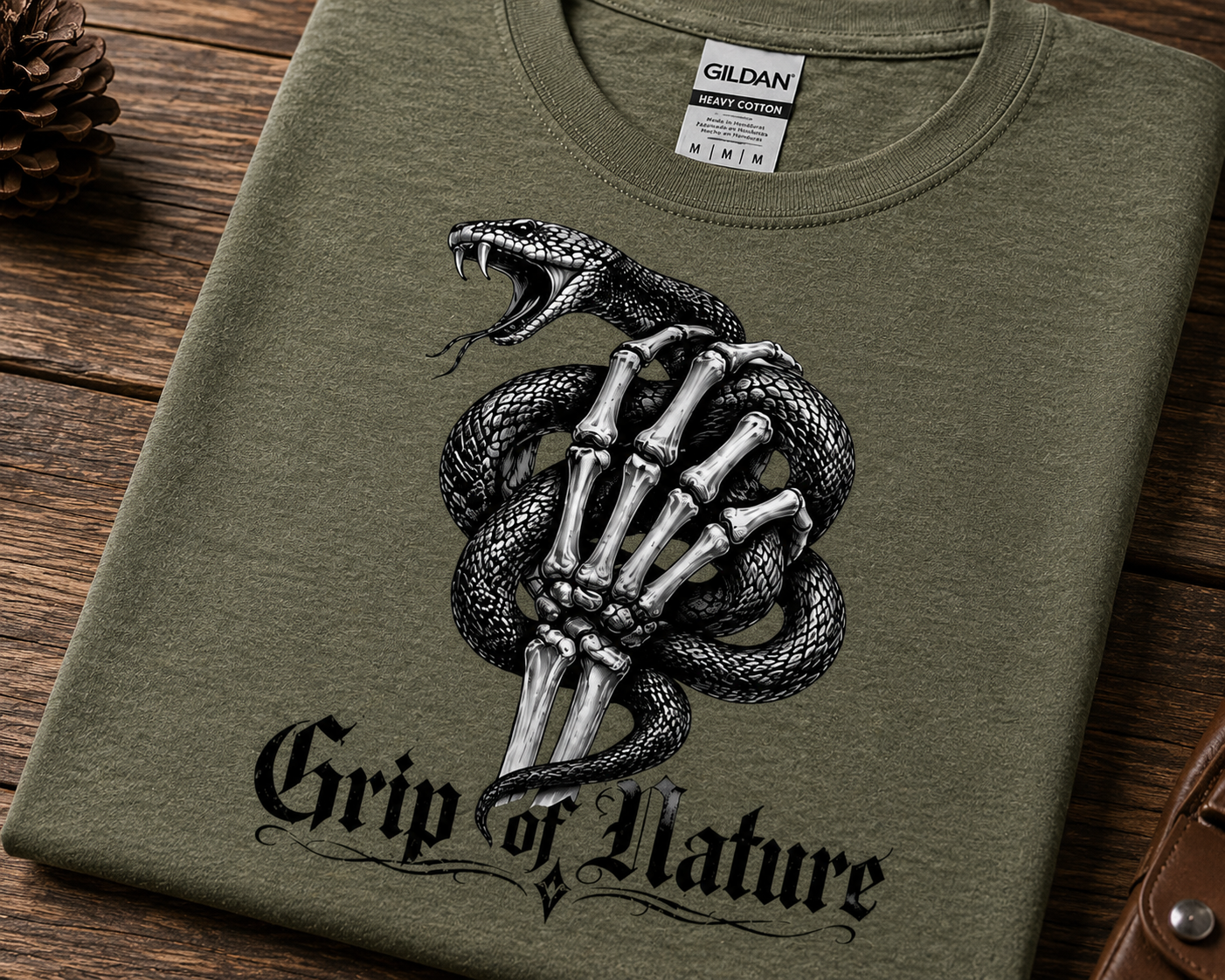 Grip of Nature Snake Skull T-Shirt | Dark Gothic Reptile Graphic Tee