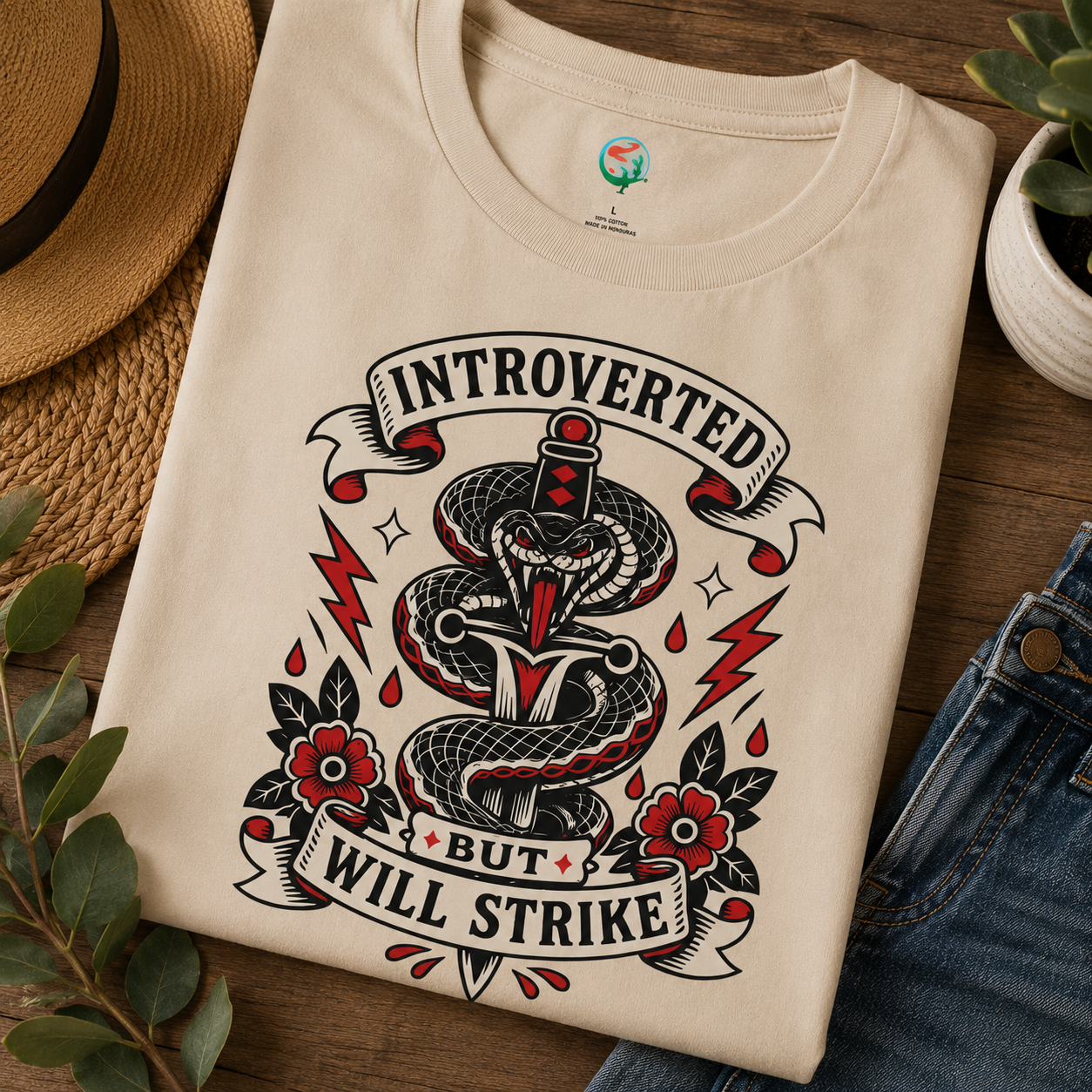 Introverted But Will Strike T-Shirt — Retro Snake Dagger Graphic Tee