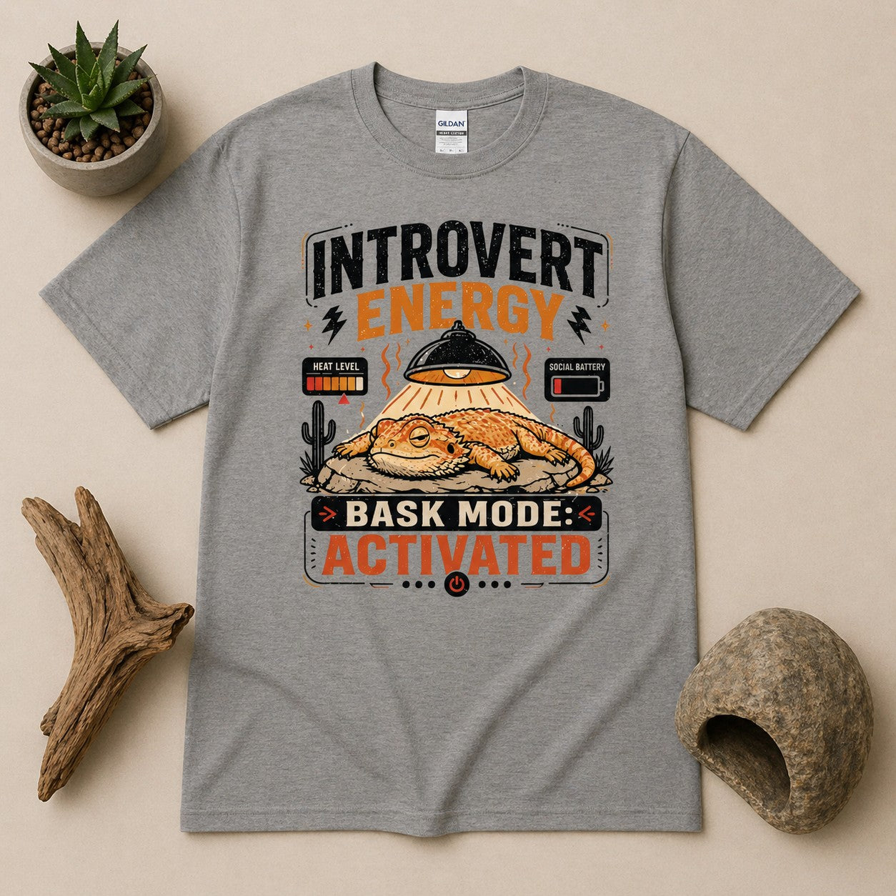 Introvert Energy Bask Mode Activated -  Funny Bearded Dragon Tee