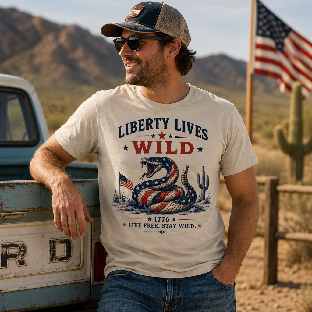 Liberty Lives Wild Patriotic Snake Shirt | Vintage American Freedom Tee