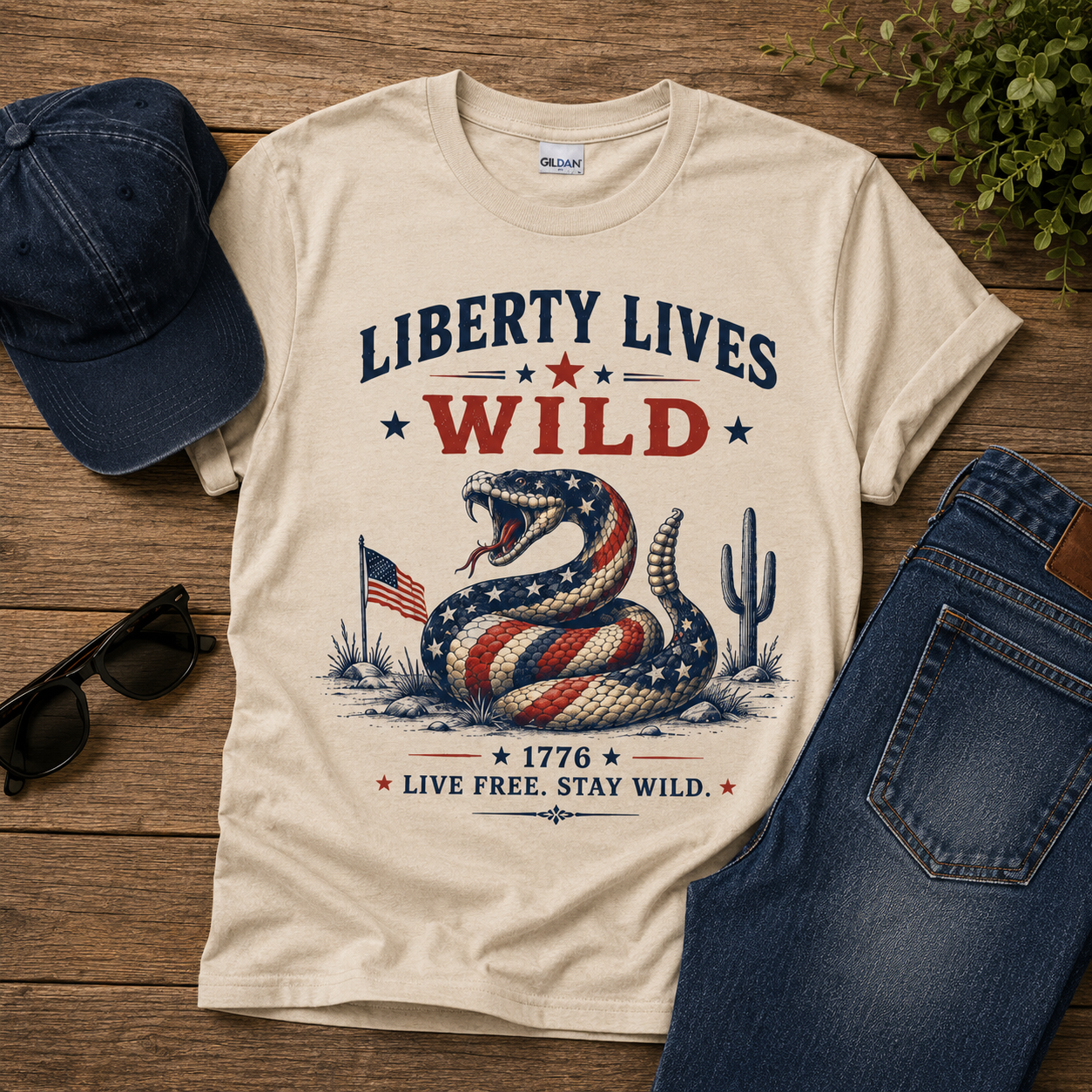 Liberty Lives Wild Patriotic Snake Shirt | Vintage American Freedom Tee