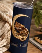 Moon Child Tumbler — 20oz Stainless Steel Travel Cup with Crested Gecko on Crescent Moon