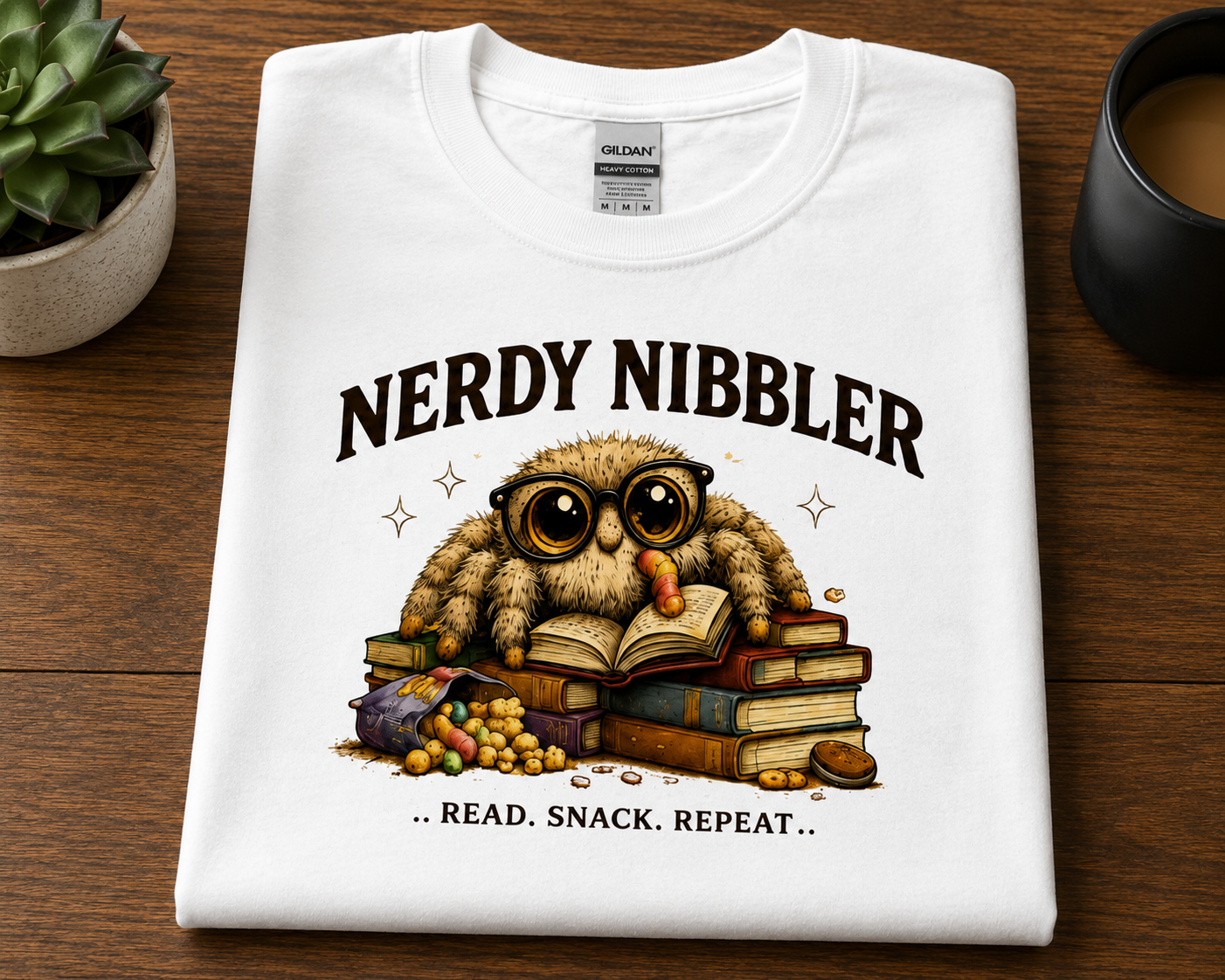 Nerdy Nibbler Jumping Spider T-Shirt | Funny Book Lover Spider Tee
