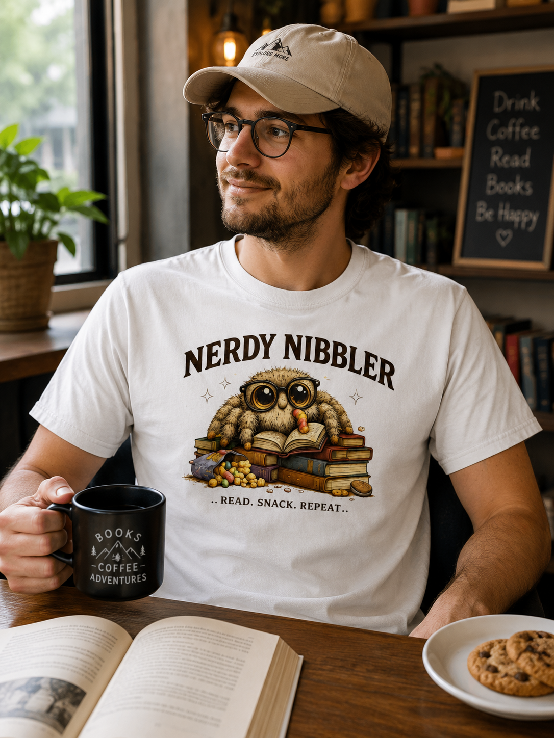 Nerdy Nibbler Jumping Spider T-Shirt | Funny Book Lover Spider Tee