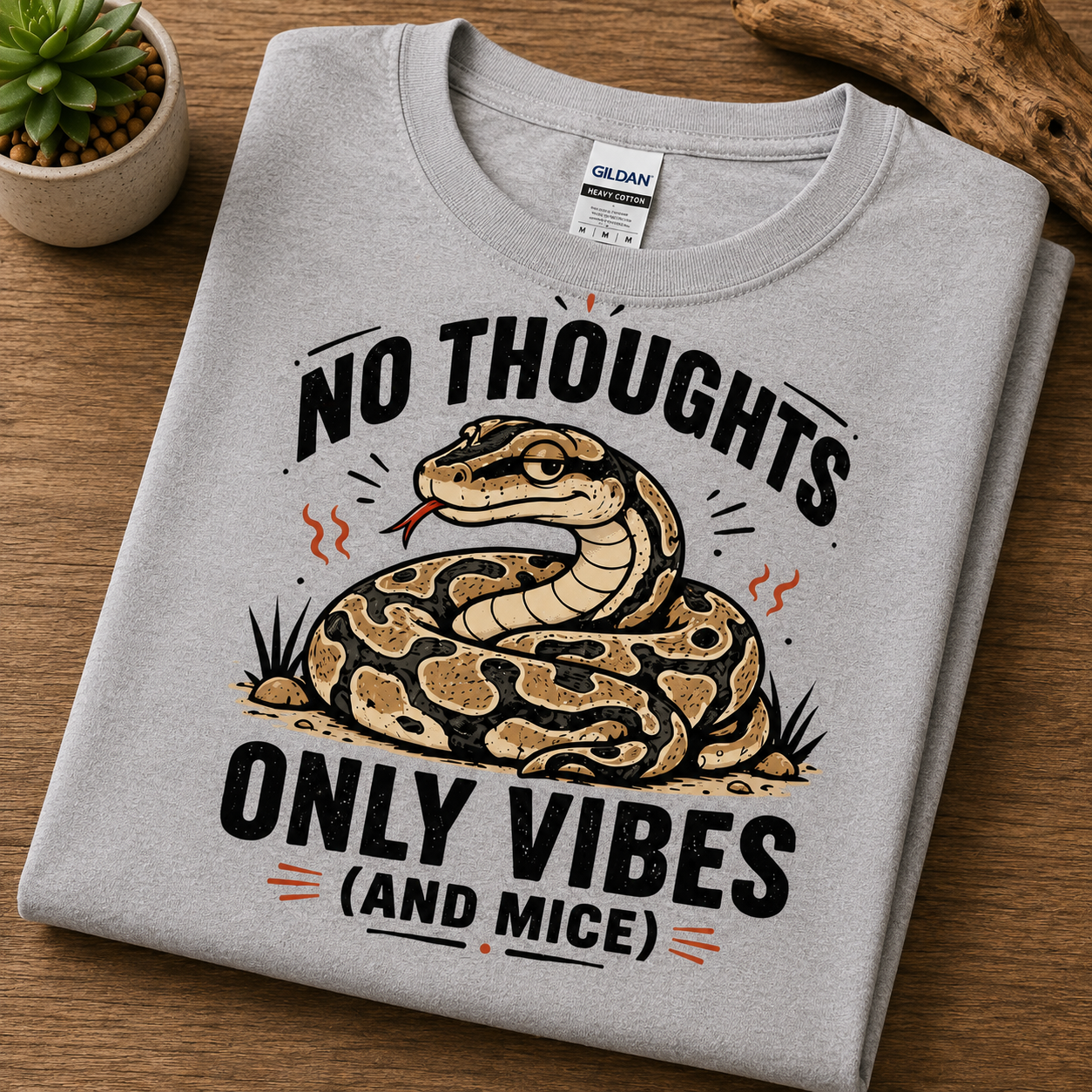 No Thoughts Only Vibes - Funny Ball Python Snake Tee