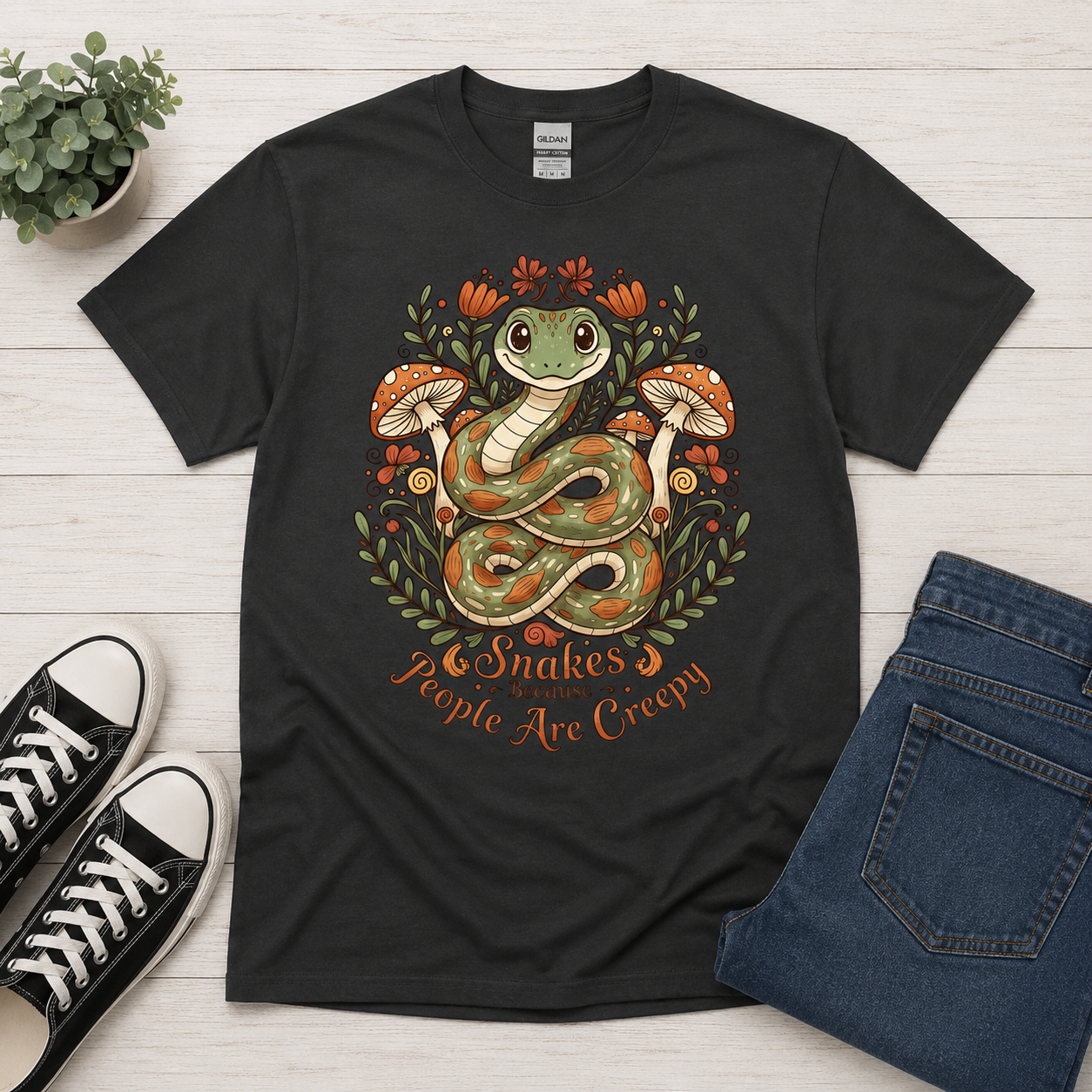 Snakes Because People Are Creepy Shirt | Funny Snake Lover Graphic Tee for Introverts