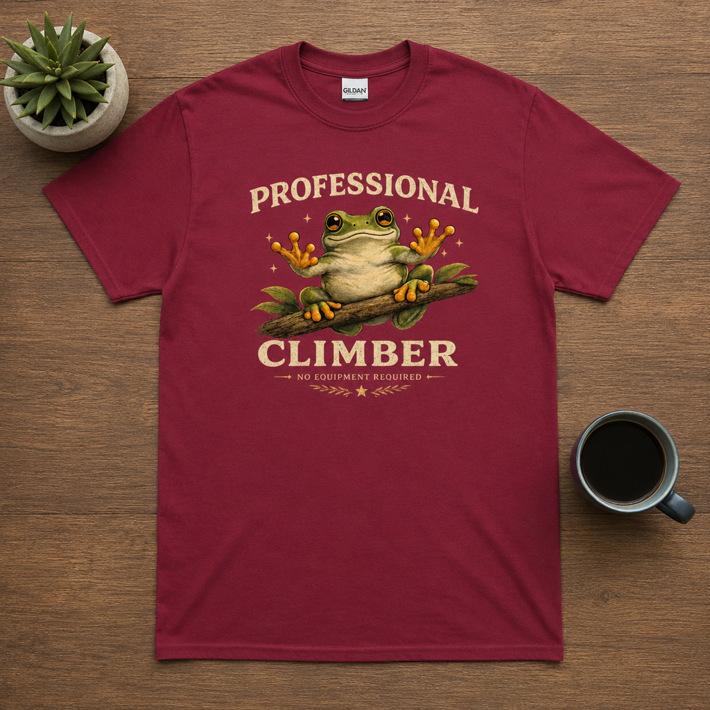 Professional Climber Frog T-Shirt | Funny Tree Frog Climbing Tee