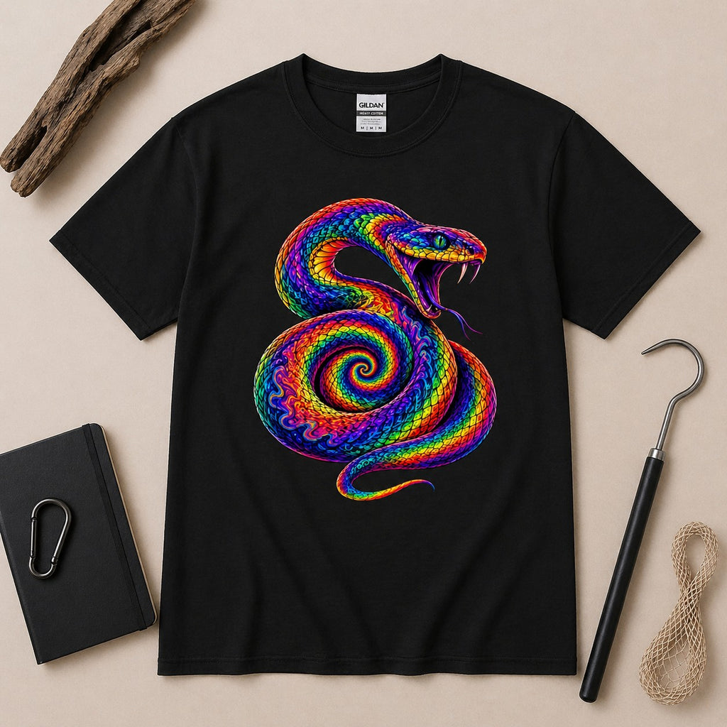 Psychedelic Viper Snake T-Shirt – Rainbow Serpent Graphic Tee