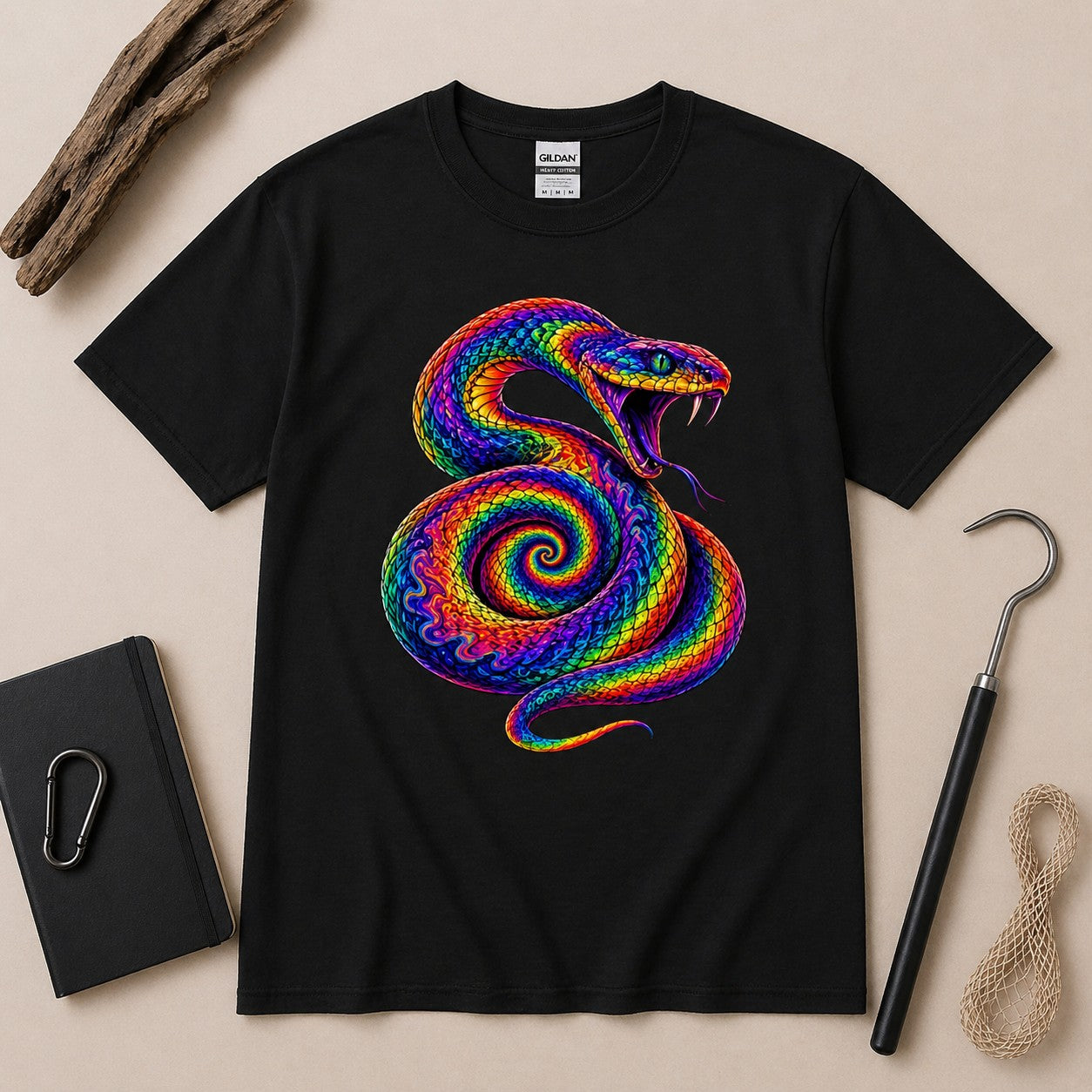 Psychedelic Viper Snake T-Shirt – Rainbow Serpent Graphic Tee