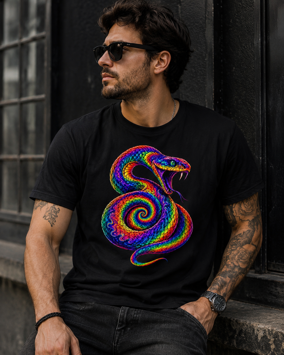 Psychedelic Viper Snake T-Shirt – Rainbow Serpent Graphic Tee