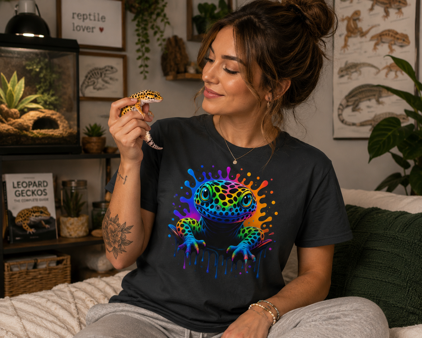 Adult T-shirt: Rainbow Leopard Gecko Tee