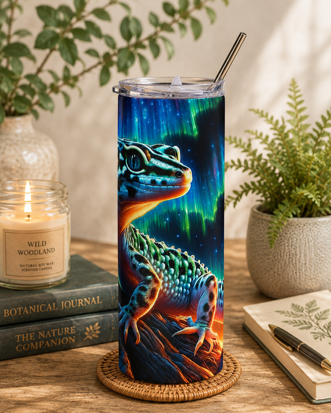 20oz Gecko Tumbler — Neon Leopard Gecko Stainless Steel Travel Cup