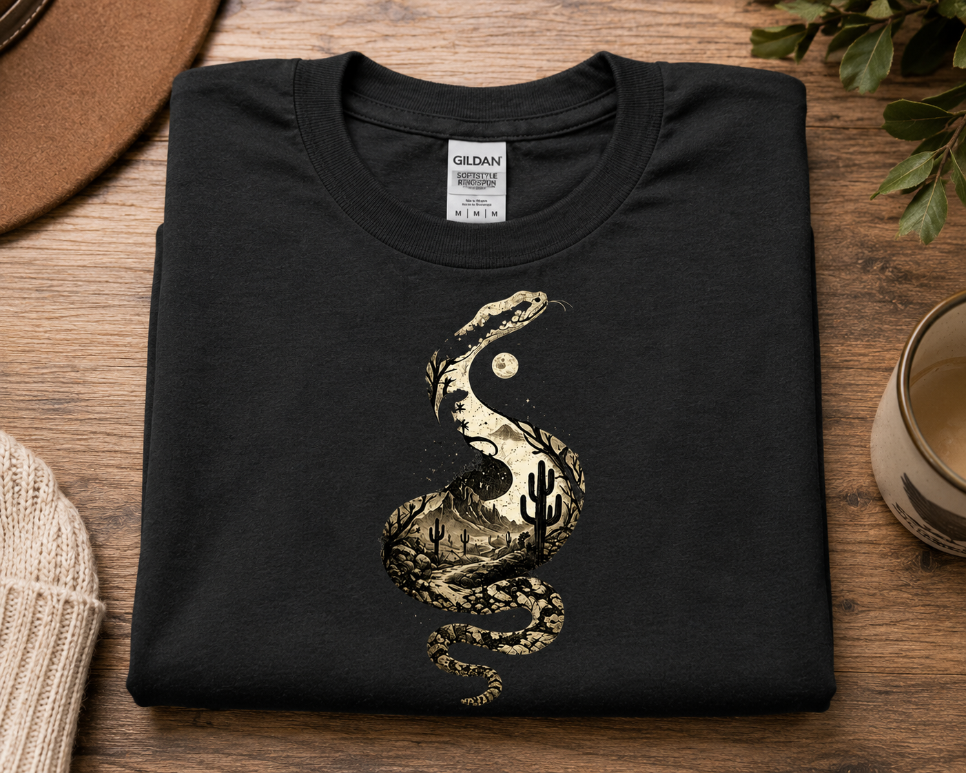 Snake Silhouette Desert T-Shirt | Artistic Reptile Nature Tee