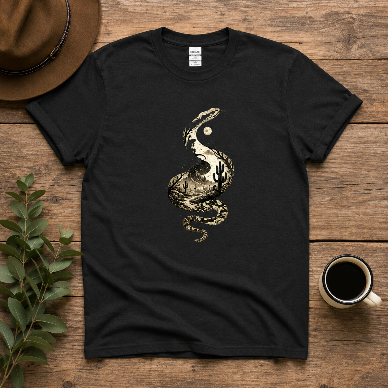 Snake Silhouette Desert T-Shirt | Artistic Reptile Nature Tee