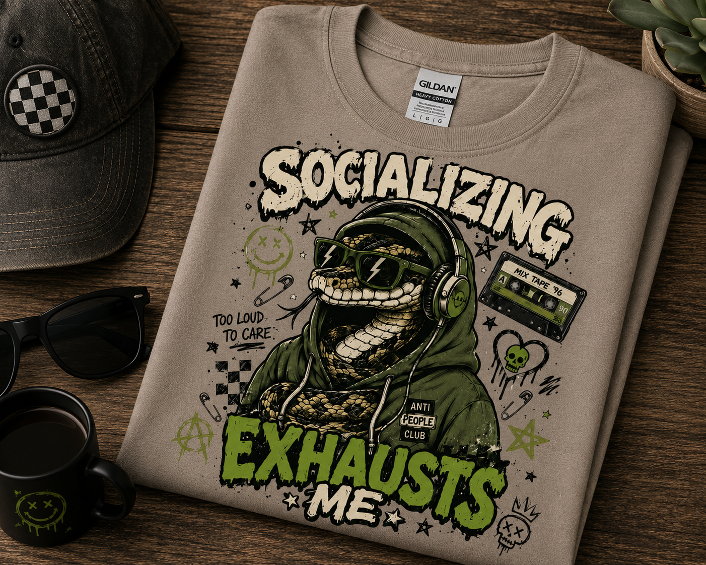 Socializing Exhausts Me Snake Shirt | Funny Introvert Punk Graphic Tee