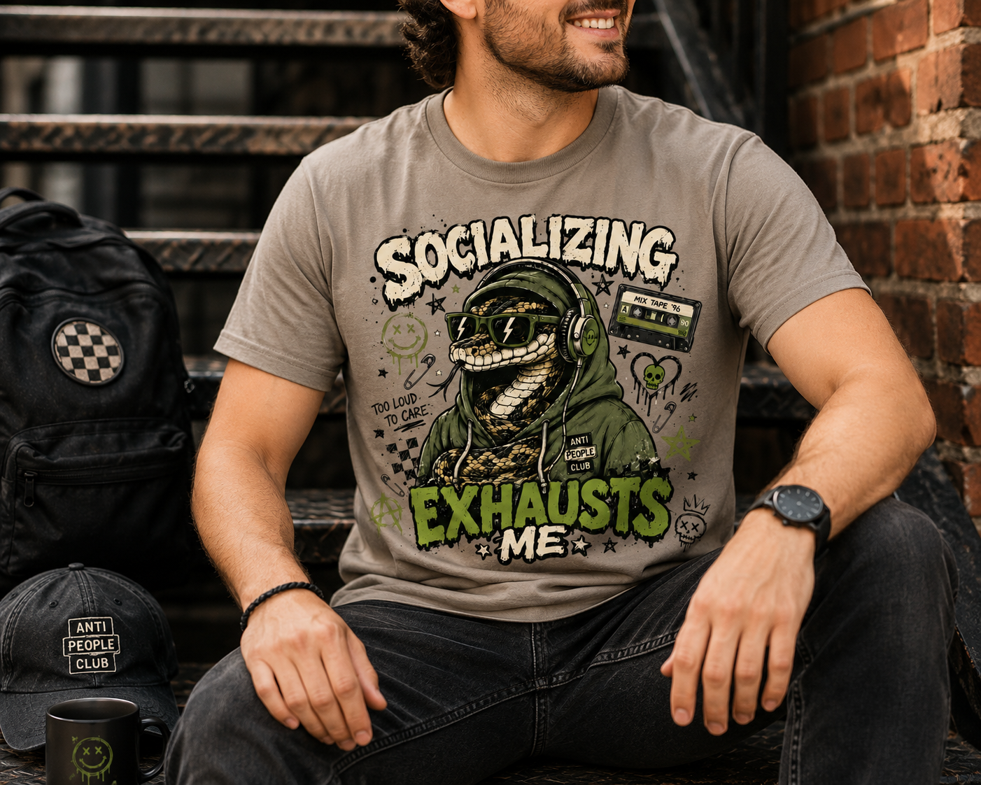 Socializing Exhausts Me Snake Shirt | Funny Introvert Punk Graphic Tee