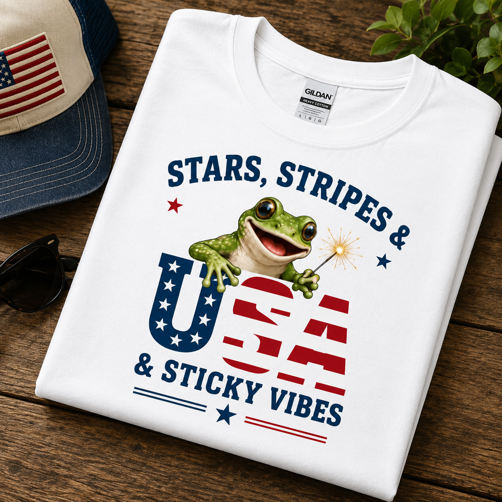 Stars, Stripes & Sticky Vibes Shirt | Funny 4th of July Frog Tee