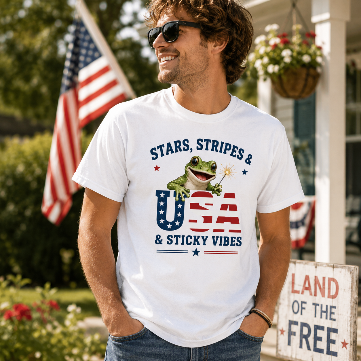 Stars, Stripes & Sticky Vibes Shirt | Funny 4th of July Frog Tee