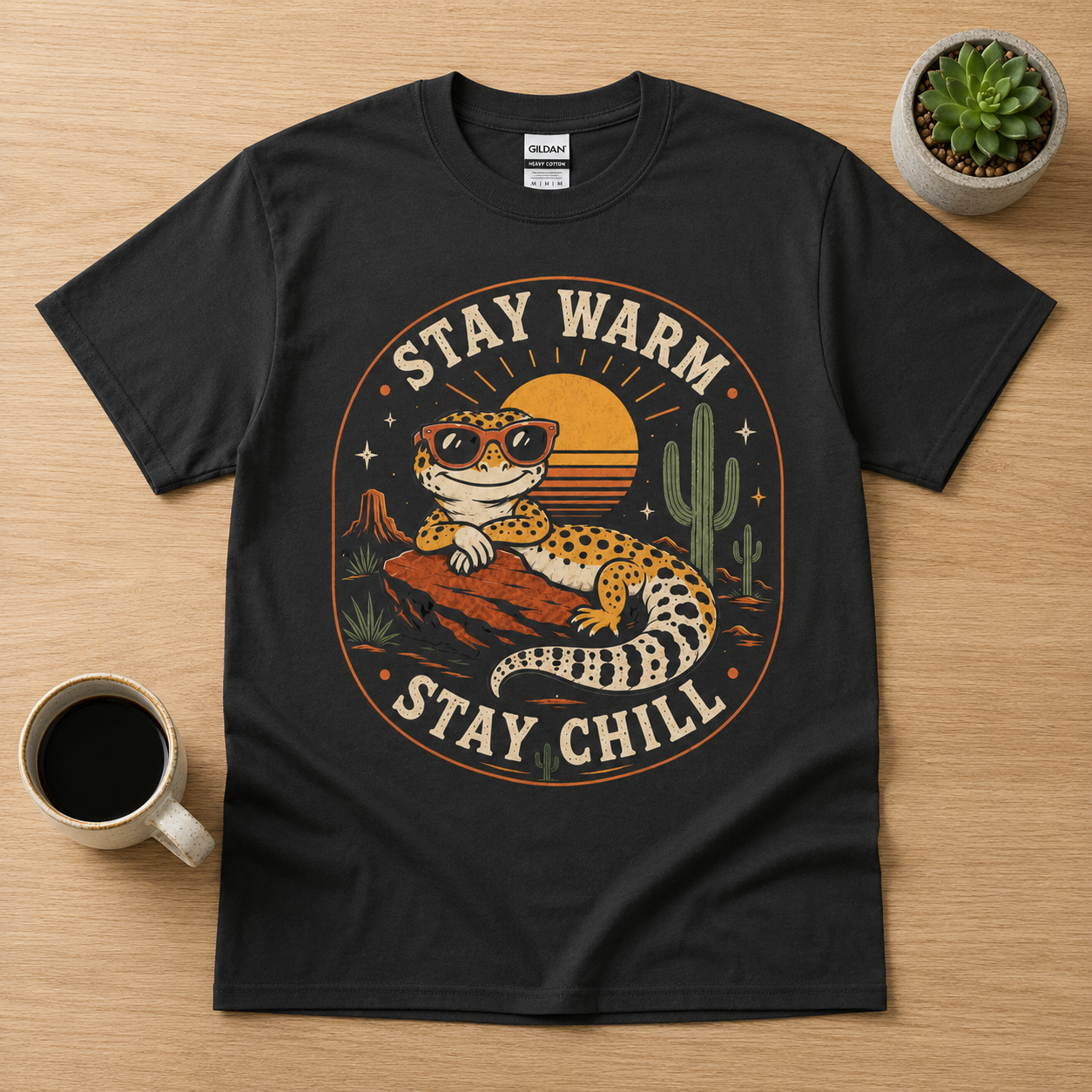 Stay Warm Stay Chill Leopard Gecko T-Shirt | Funny Reptile Lover Tee